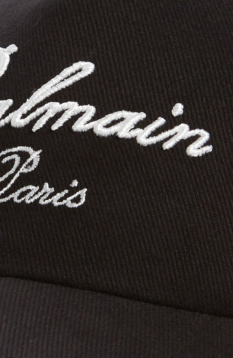 Balmain Signature Embroidered Cotton Baseball Cap, Alternate, color, Black/ Ivory