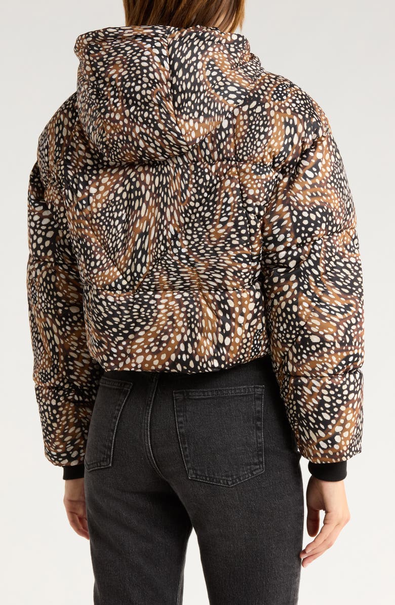 Avec Les Filles Cropped Hooded Puffer Coat, Alternate, color, Brown Spotted Animal