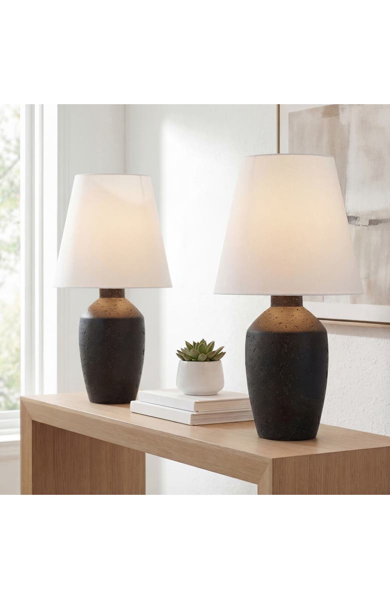 JONATHAN Y Xander 19.5" Minimalist Scandinavian Concrete Effect Resin/Iron Ginger Jar LED Table Lamp, Main, color, Matte Black