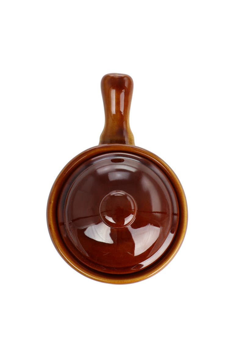 4 Piece Long Handle 15 Ounce French Onion Soup Bowl with Lid, Alternate, color, Brown