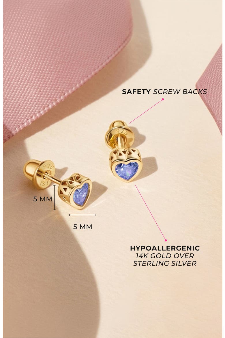 Heart CZ Bezel Girl Earrings, Alternate, color, June
