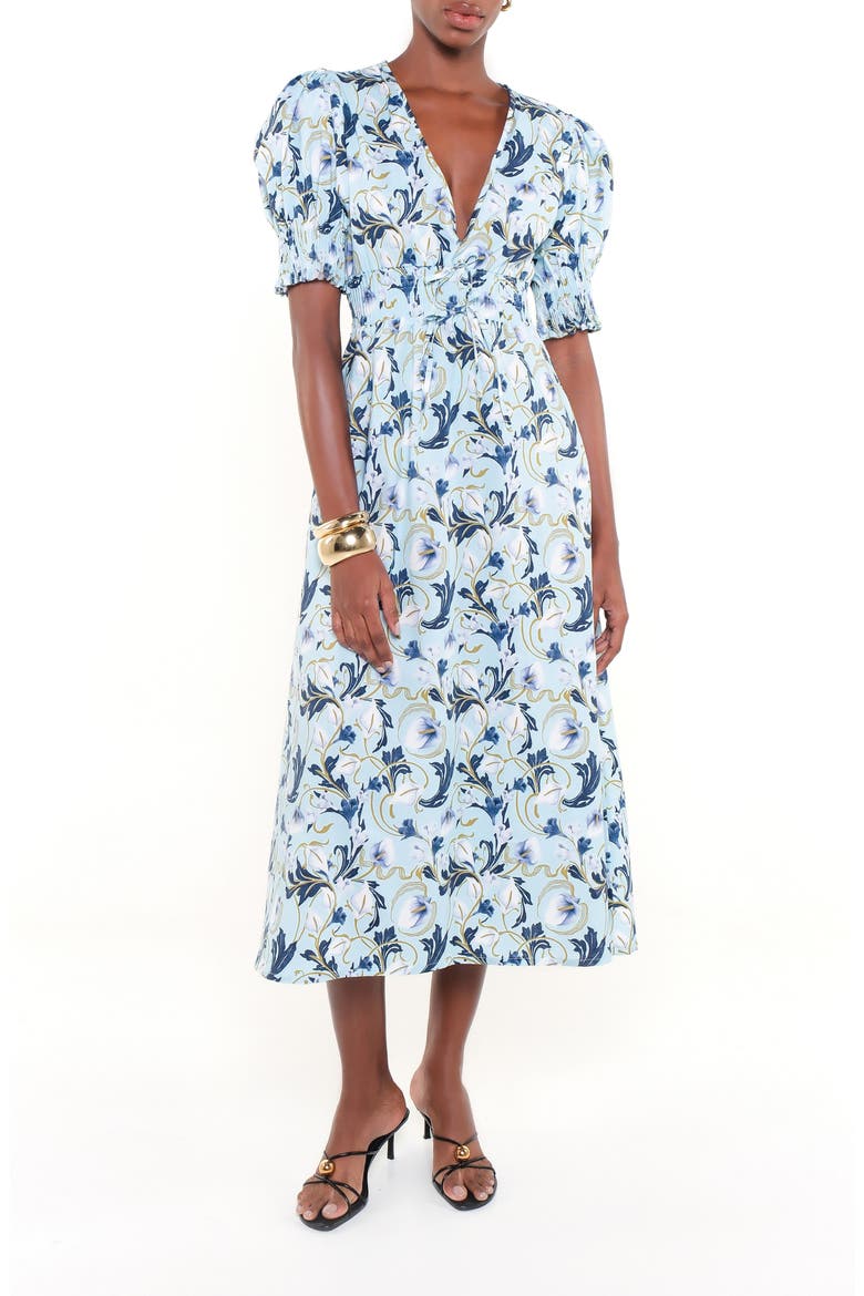 Clara Floral Stretch Cotton Dress, Main, color, COURAGE GARDEN