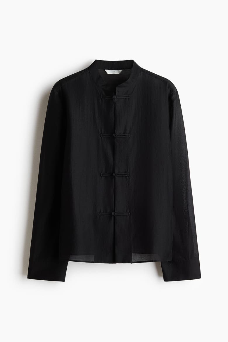 Knot-Button Shirt, Alternate, color, Black