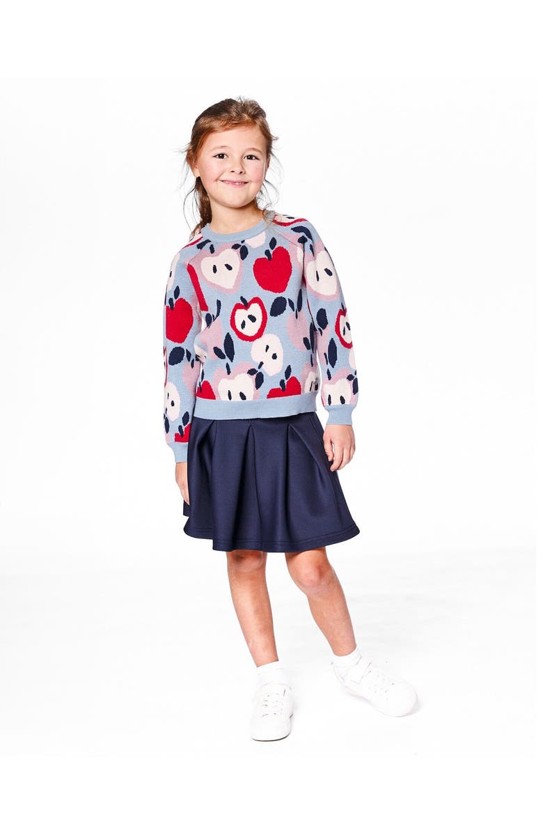 Deux par Deux Knit Sweater with Apple Heart Jacquard, Main, color, Blue And Red