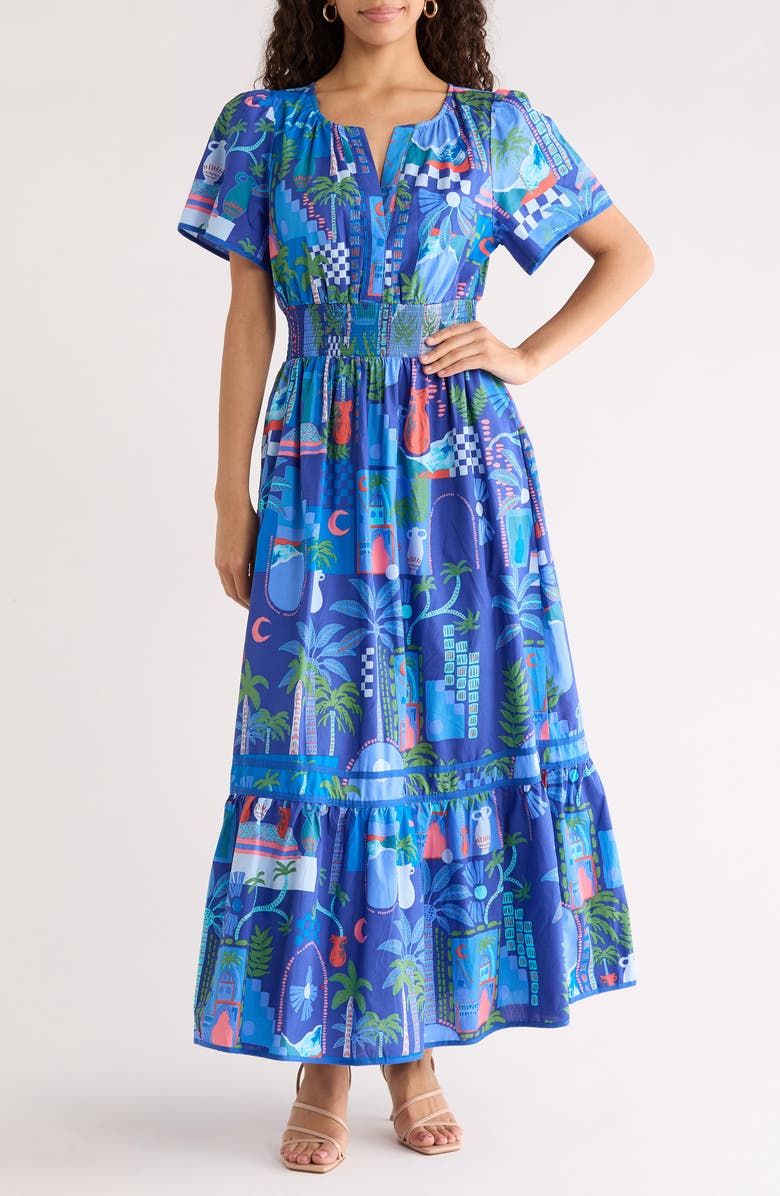 SUGARLIPS Punta Alta Ordy Smocked Midi Dress, Main, color, 