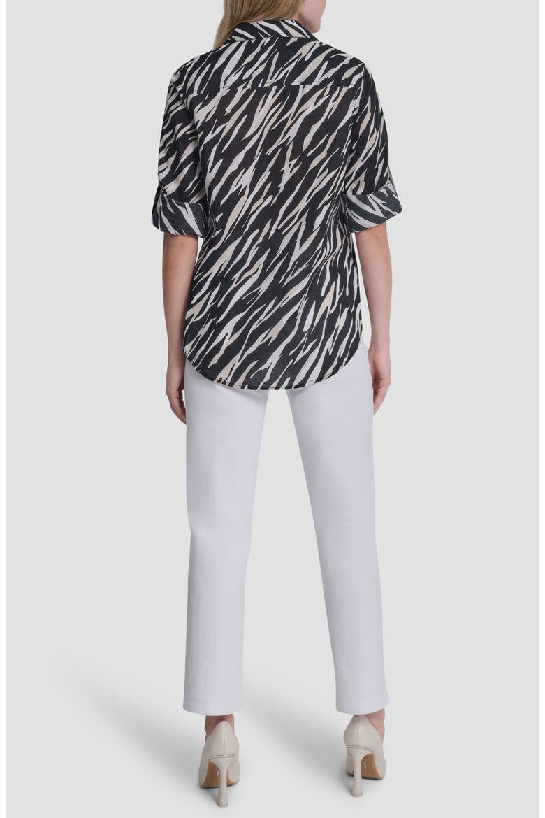 Printed Roll-Tab Cuff Cotton Button-Up Shirt, Alternate, color, CONCRETE ANIMAL