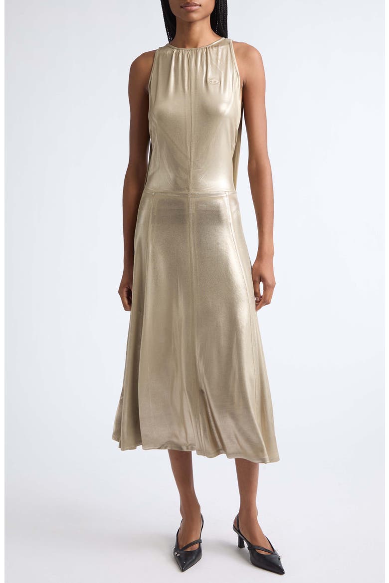 Fluid Metallic Jersey Midi Dress, Main, color, SANDY/ BEIGE