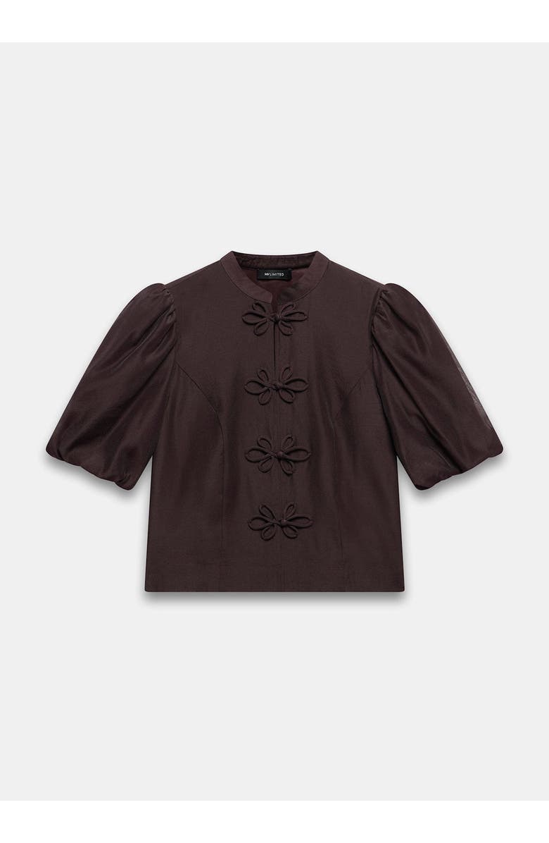 MINT VELVET Puff Sleeve Top with Flower Detail, Alternate, color, Burgundy