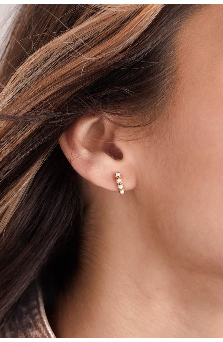 Sara Patino Pearl and Topaz Duo Reversible Huggies, Alternate, color, Gold