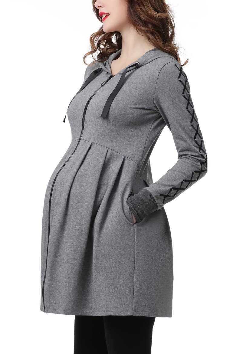 Malory Maternity/Nursing Babydoll Hoodie, Alternate, color, Gray
