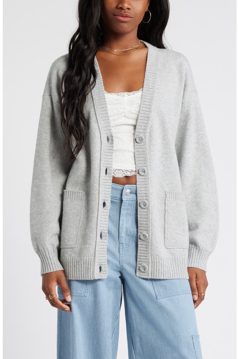 Oversize Front Pocket Cotton Blend Cardigan, Main, color, GREY HEATHER