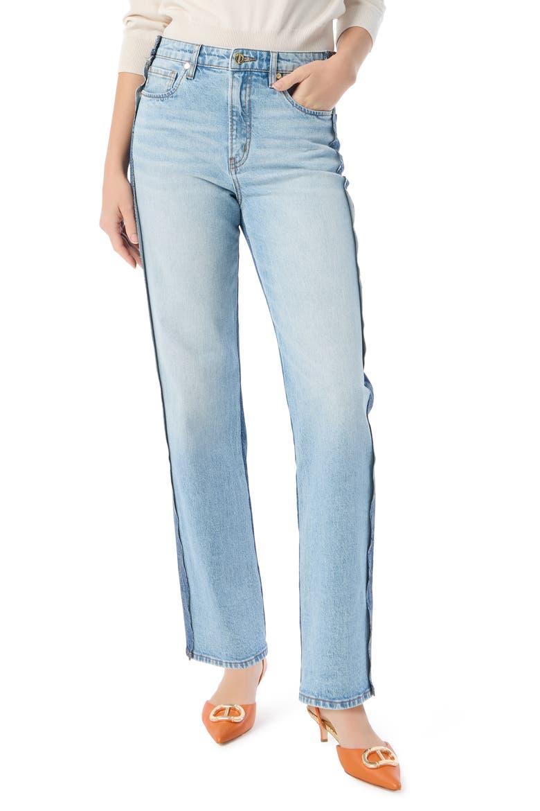 Athena Slouchy Pieced Two-Tone Straight Leg Jeans, Main, color, AERO WASH COMBO