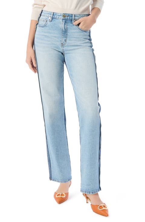 Athena Slouchy Pieced Two-Tone Straight Leg Jeans (Aero Wash Combo)