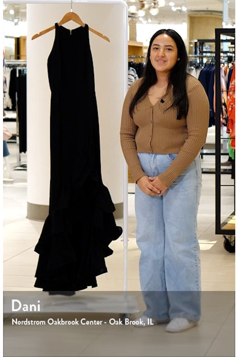 Ruffle Halter Crepe Gown video