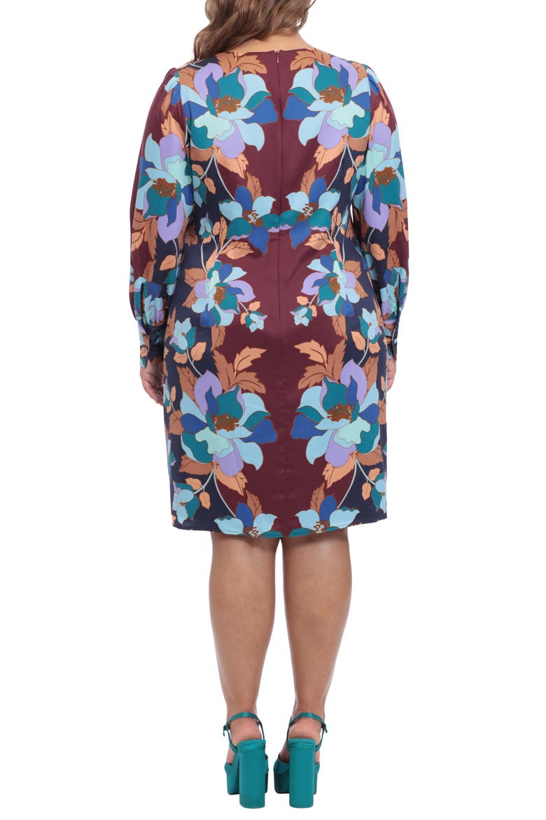 Floral Long Sleeve Sheath Dress, Alternate, color, WINE/ TEAL