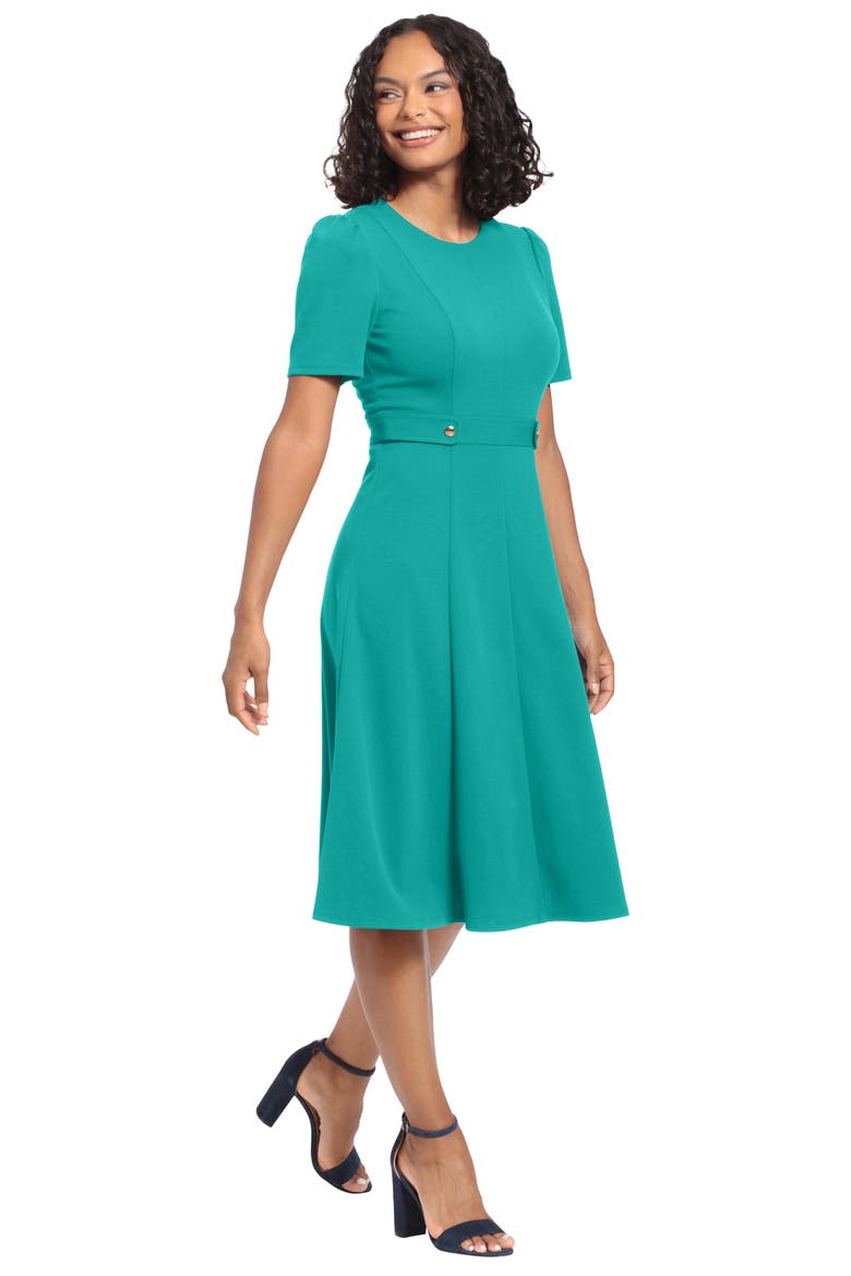 Side Tab Fit & Flare Dress, Alternate, color, EMERALD