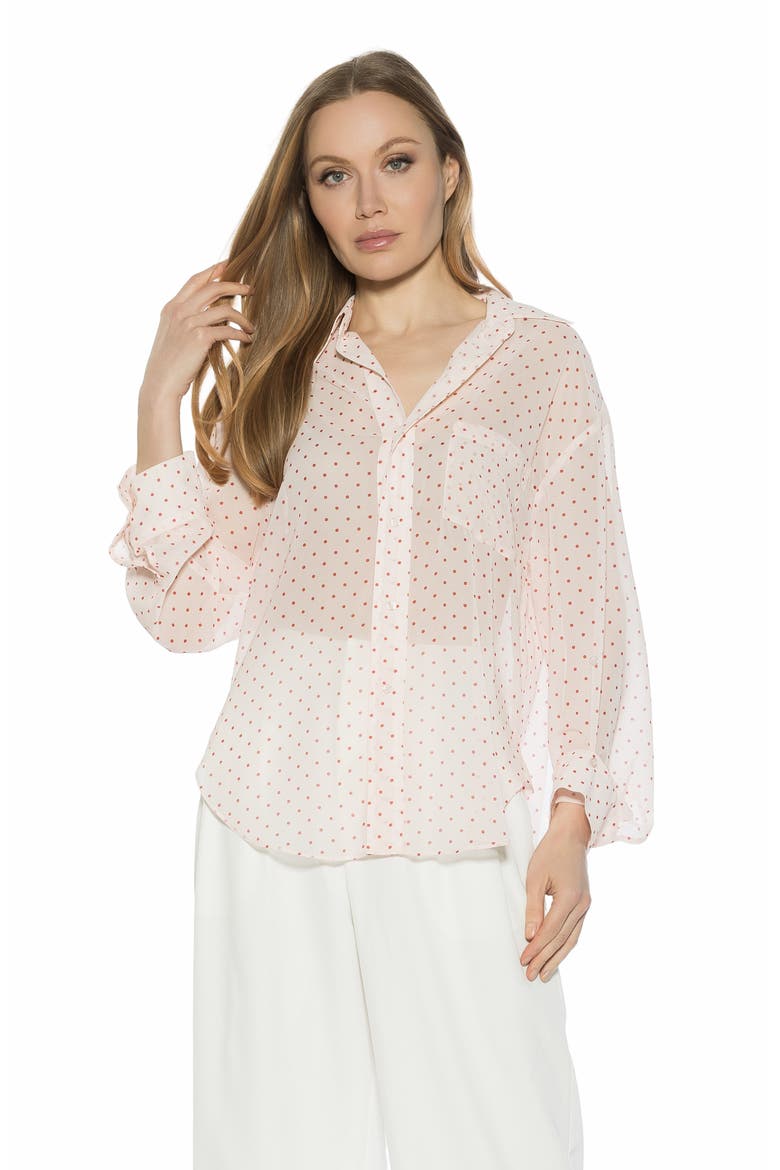 Atticus Sheer Button Up Shirt, Alternate, color, RED POLKA