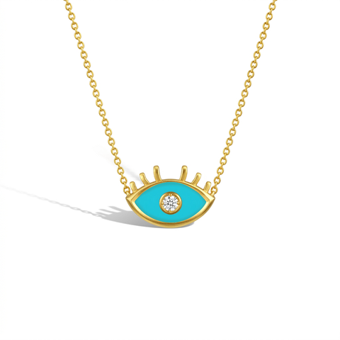14k CZ Enamel Evil Eye Necklace