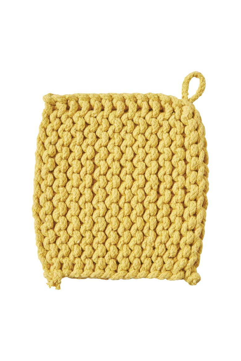Gray Crocheted Cotton Trivet Potholder, Main, color, Yellow