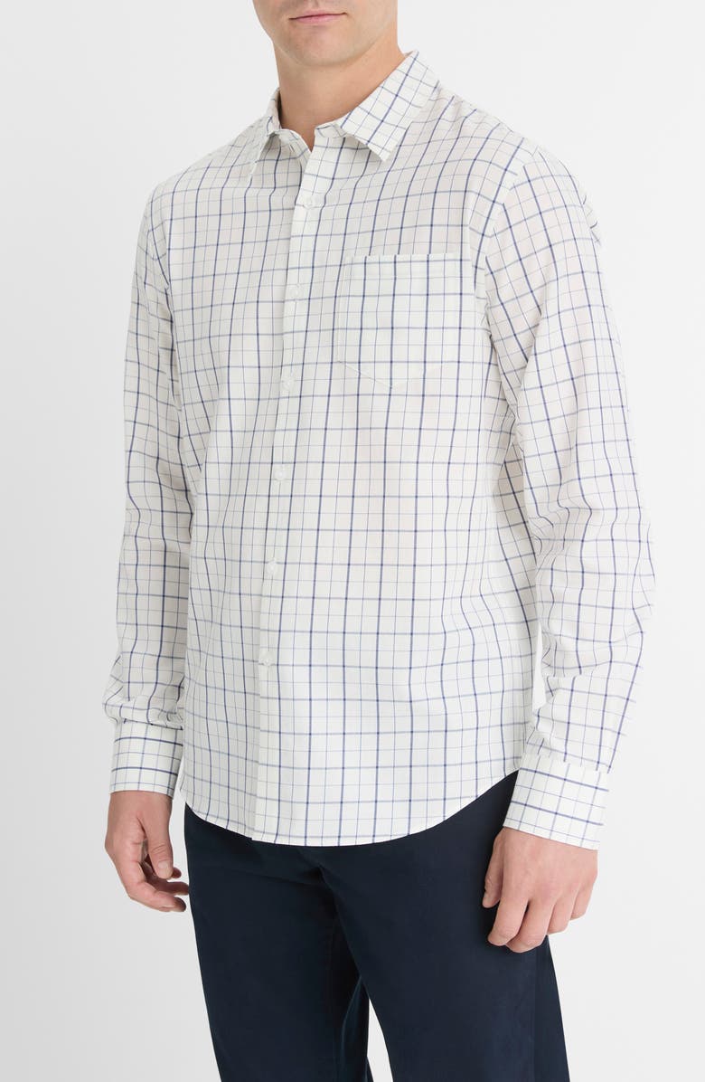 Vince Barlow Plaid Button-Up Shirt, Main, color, Pebble White/Coastal
