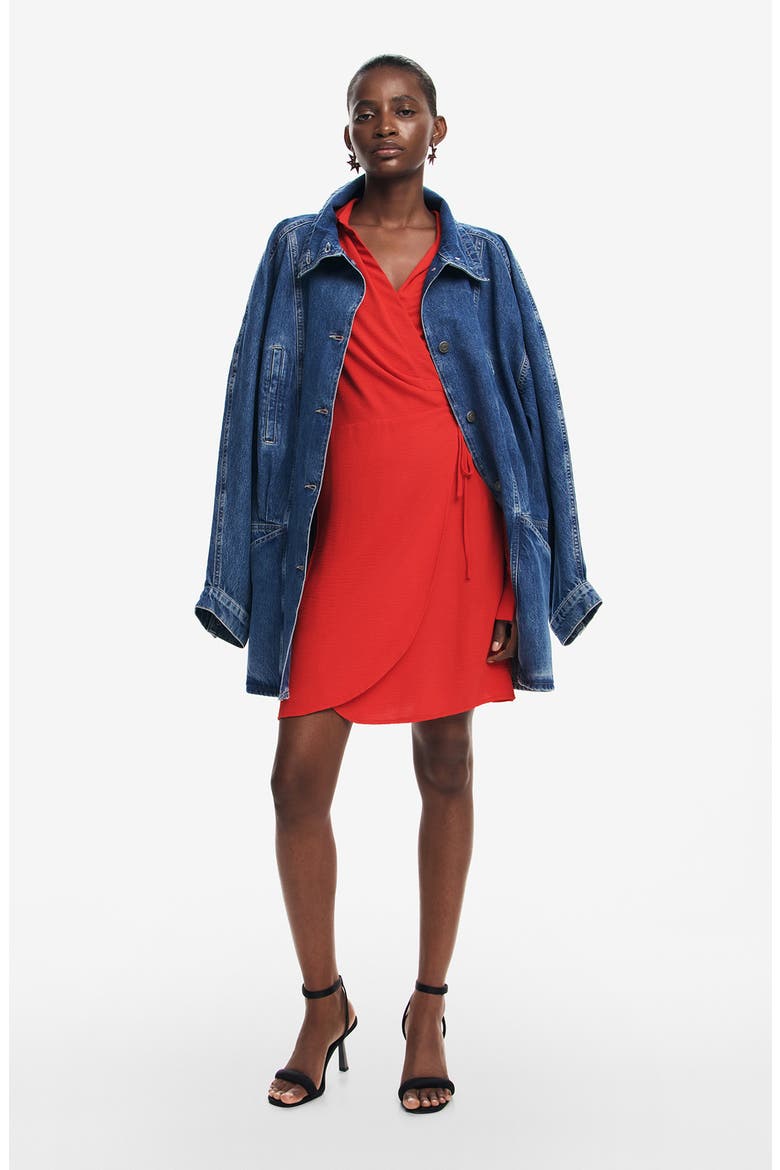 Detroit Long Sleeve Wrap Minidress, Alternate, color, RED