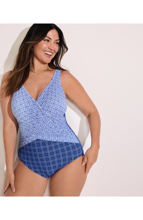 Lands' End Plus Size Slendersuit Wrap One Piece Swimsuit In Multi