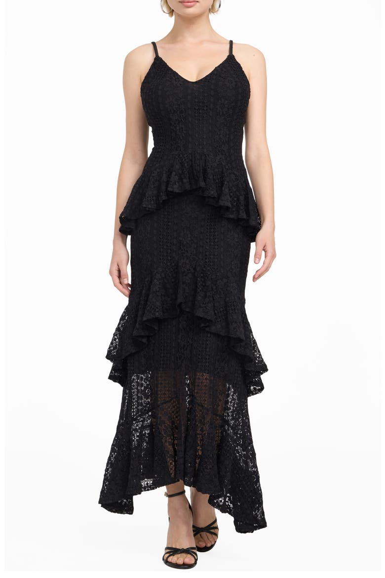 Kalie Lace Ruffle Maxi Dress, Main, color, BLACK-BLACK