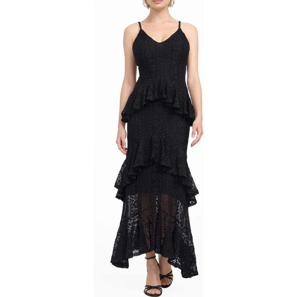 Guess Kalie Lace Ruffle Maxi Dress In Black