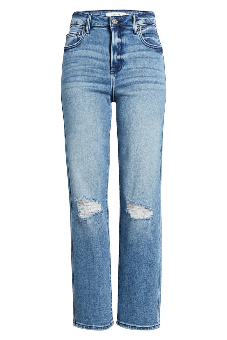 Distressed Straight Leg Jeans, Alternate, color, MEDIUM DARK WASH