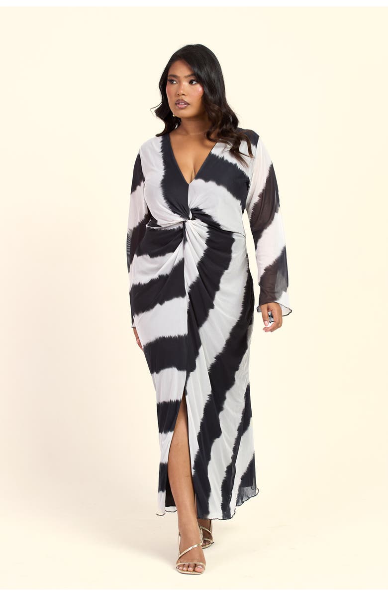 FASHION-SZN CURVE Monochrome Twist Front Midi Dress, Alternate, color, Black