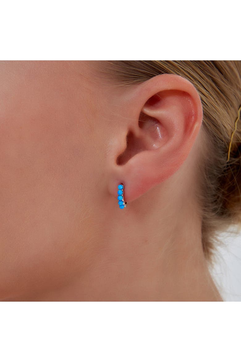 Beaded Blue Opal Huggie Hoop Earrings, Alternate, color, Silver