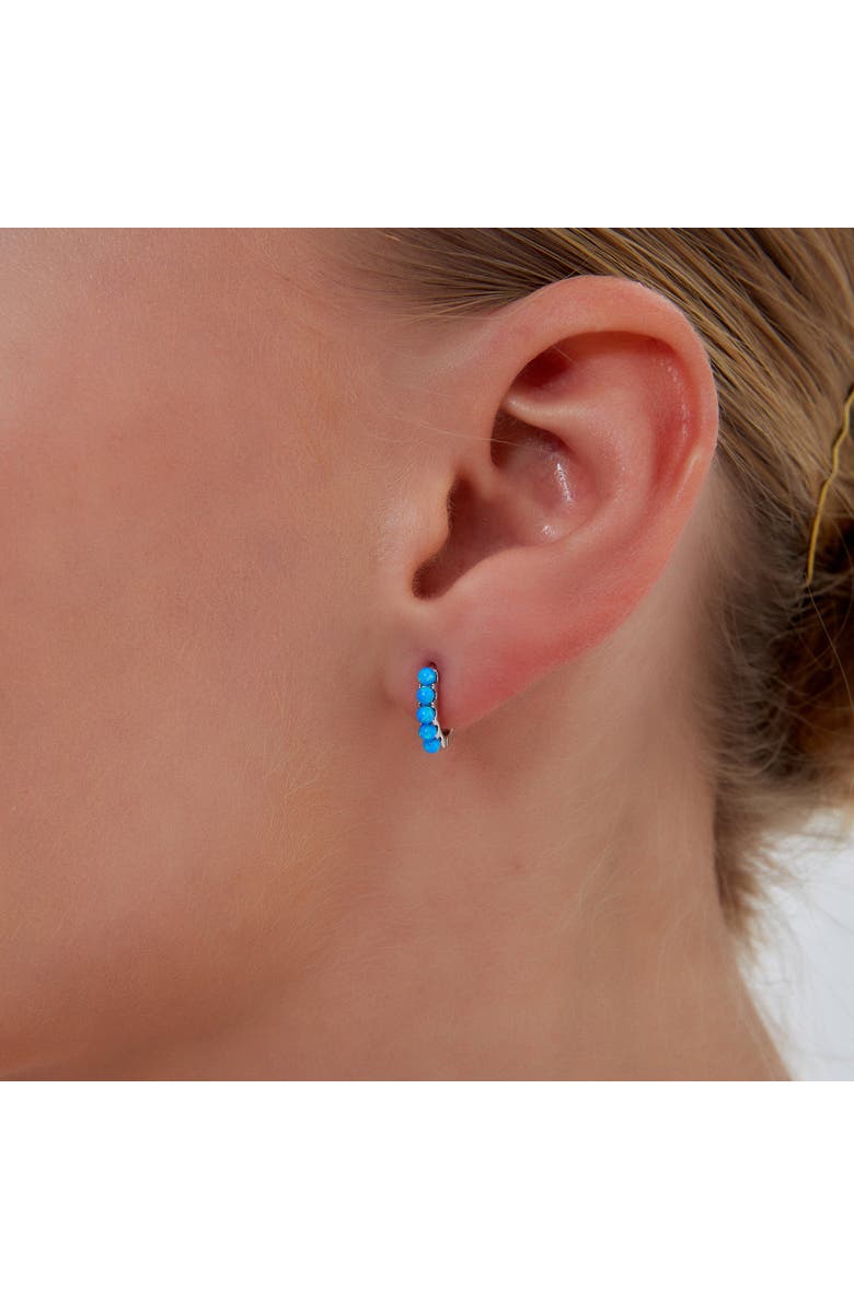 Spero London Beaded Blue Opal Huggie Hoop Earrings, Alternate, color, Silver