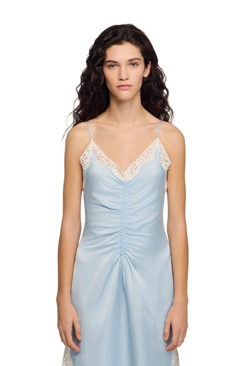 Satin-effect maxi dress with straps, Alternate, color, Sky blue
