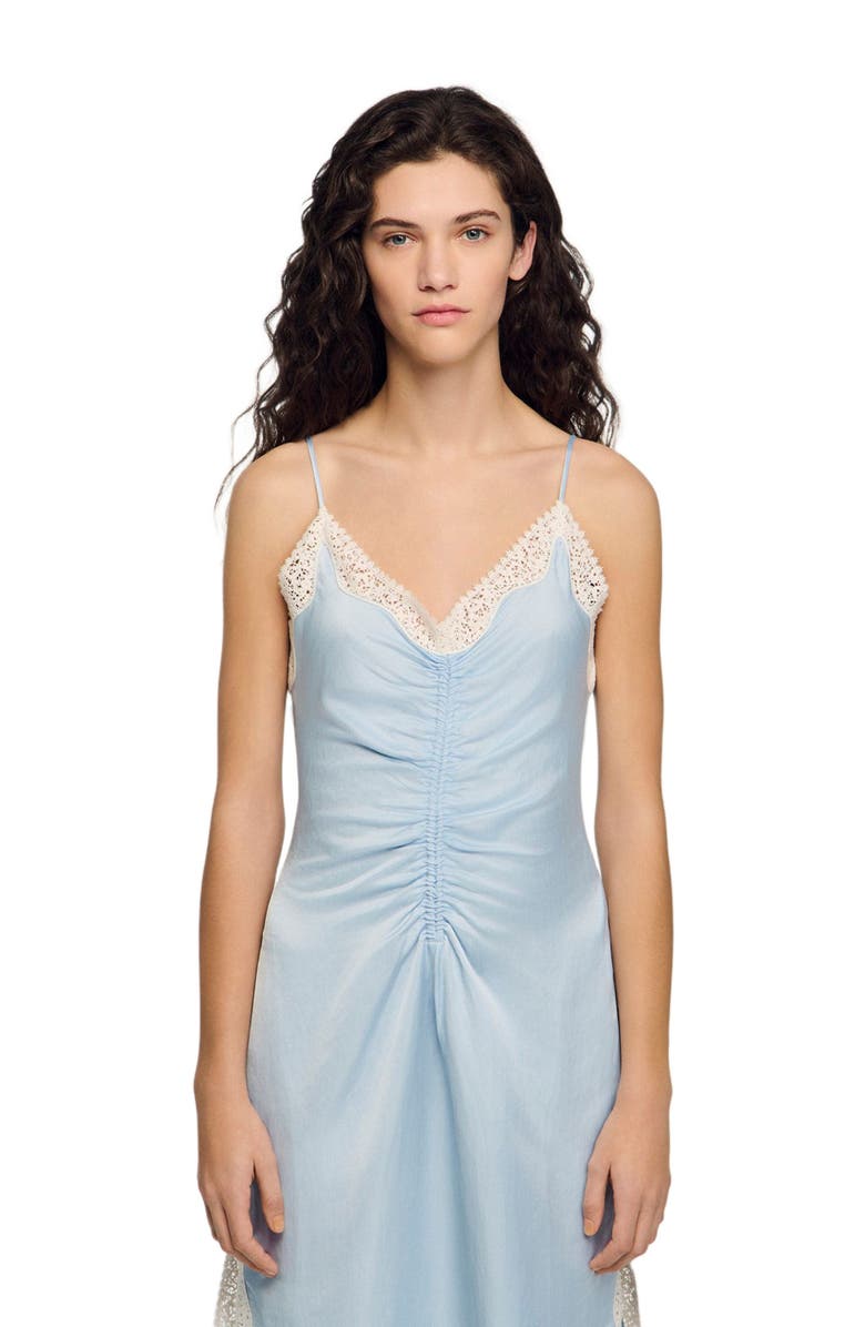 SANDRO Satin-effect maxi dress with straps, Alternate, color, Sky Blue