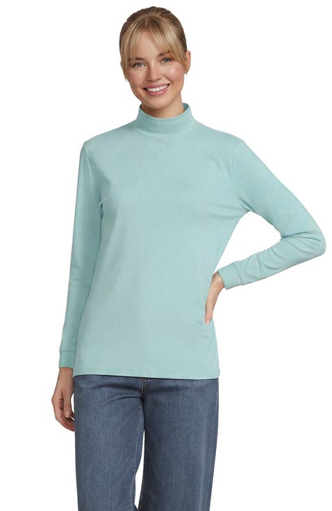 Relaxed Cotton Long Sleeve Mock Turtleneck