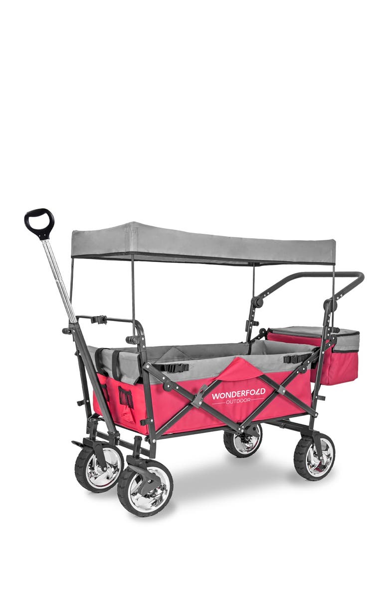 WonderFold Push & Pull Outdoor Folding Wagon with Canopy - Red, Alternate, color, Red