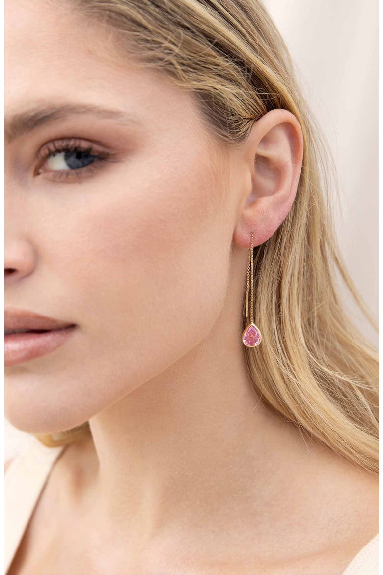 Cubic Zirconia Threader Earrings, Alternate, color, PINK