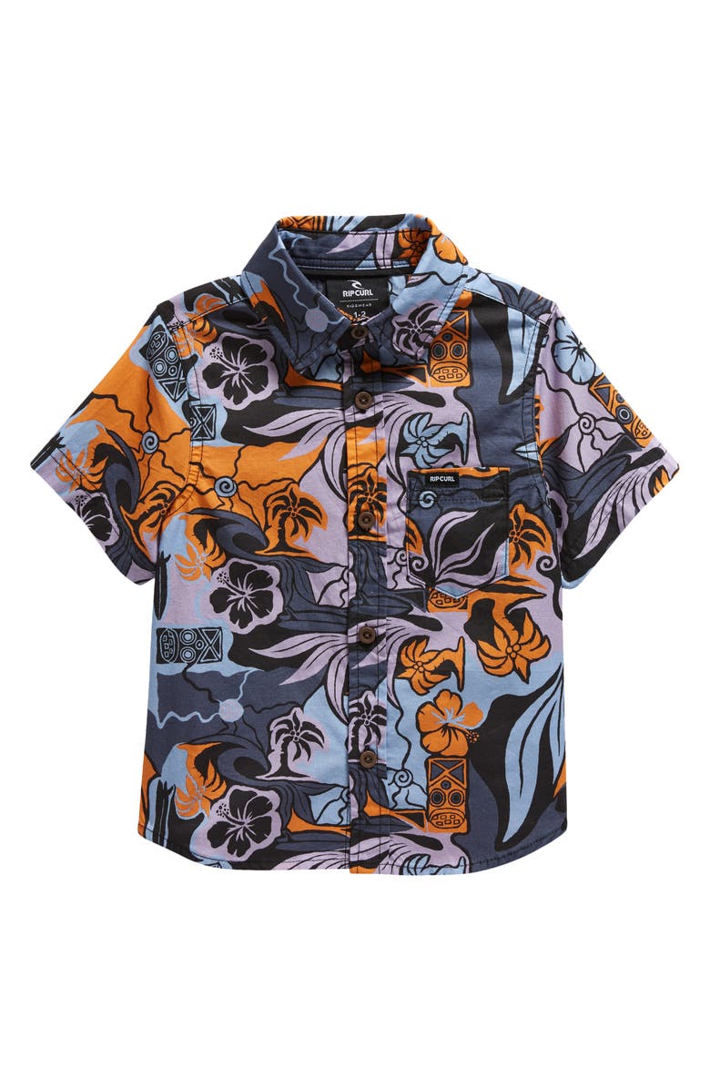 Rip Curl Kids' Static Youth Tropical Print Cotton Button-Up Shirt, Main, color, 