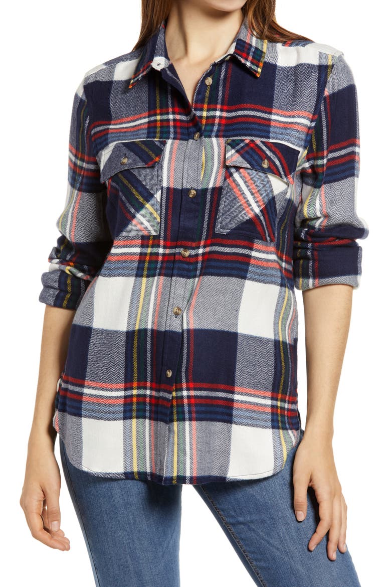Aiden Plaid Flannel Shirt, Main, color, NAVY WHITE MIX