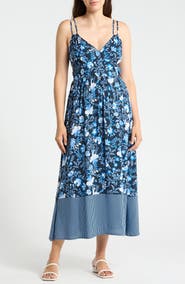Ellen Tracy Floral Strappy Challis Midi Dress
