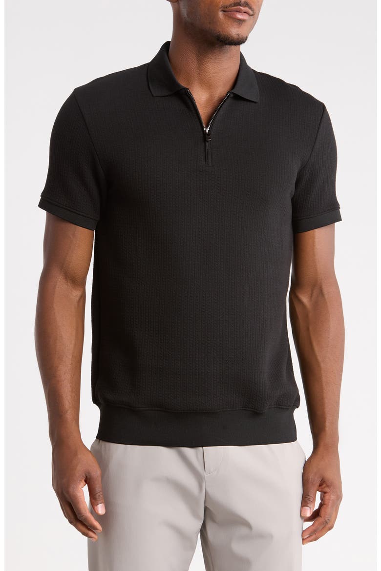 Vertical Texture Zip Polo, Main, color, BLACK