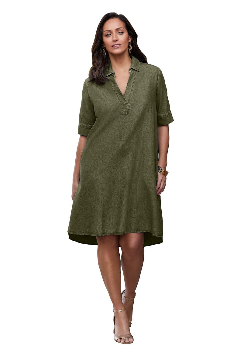 Cuff Sleeve Denim Shirtdress, Alternate, color, DARK OLIVE GREEN