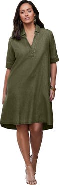 Jessica London Cuff Sleeve Denim Shirtdress