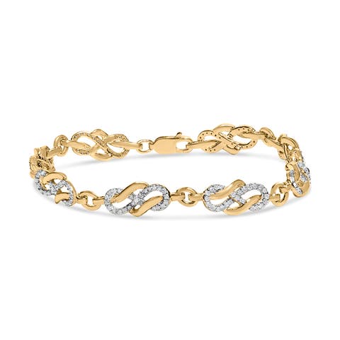 14K Yellow Gold Plated Silver 1.0 Cttw Diamond Infinity Loop and Swirl Link Bracelet