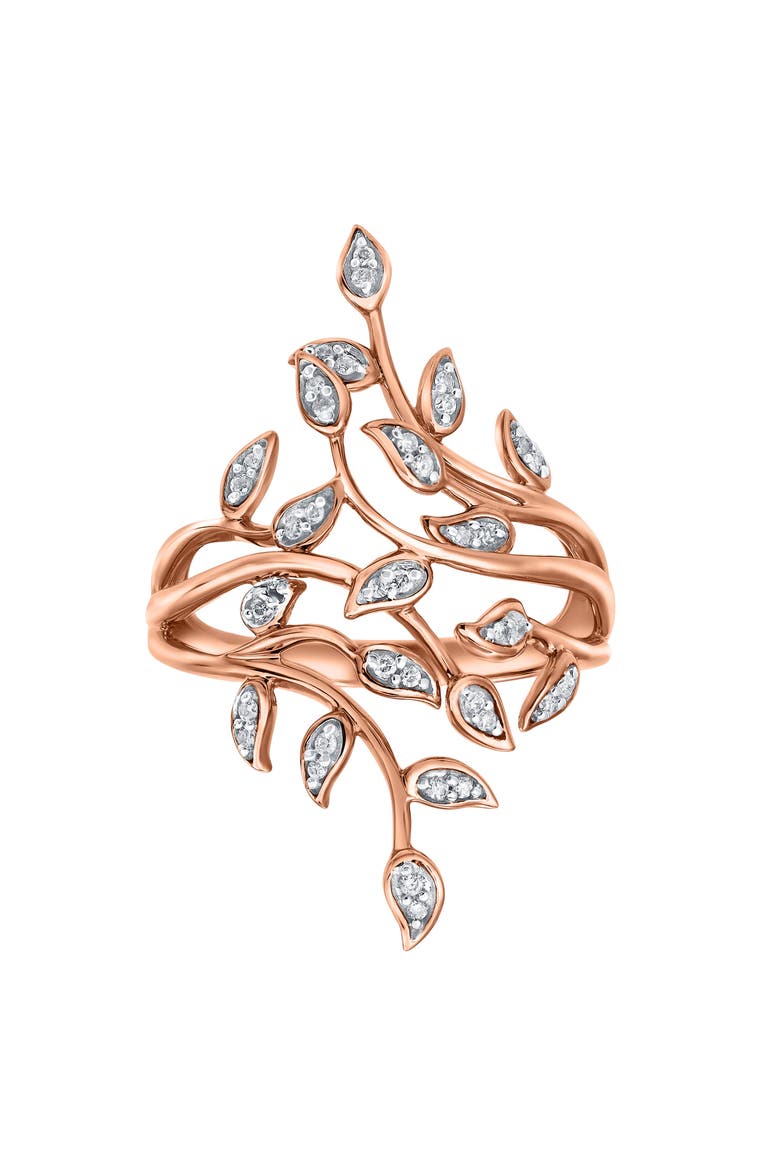 Aurora Leaf 0.15 Ct 14K Gold Diamond Ring, Main, color, 14K Rose Gold