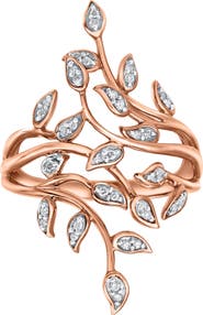 LuvMyJewelry Aurora Leaf 0.15 Ct 14K Gold Diamond Ring