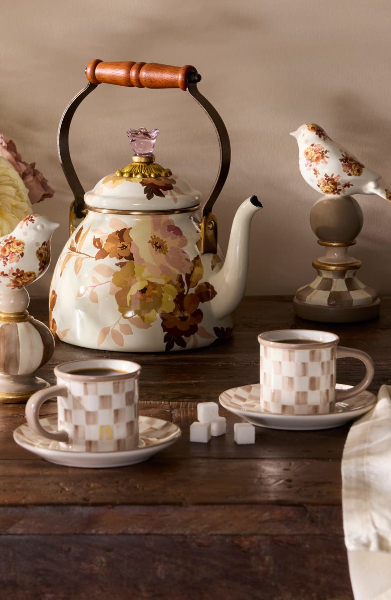 MACKENZIE CHILDS Mocha Check Set of 2 Espresso Cups & Saucers, Alternate, color, Mocha