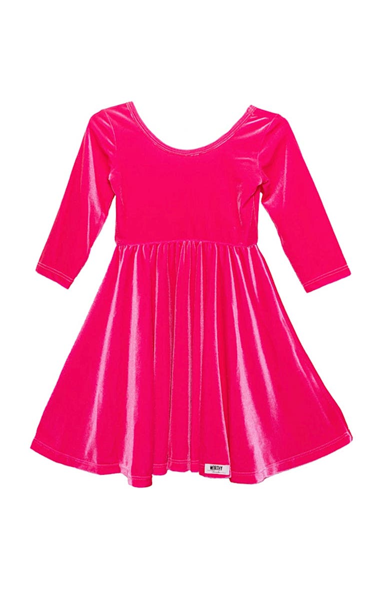 WORTHY THREADS Girls Stretch Velvet Twirly Dress, Main, color, Hot Pink