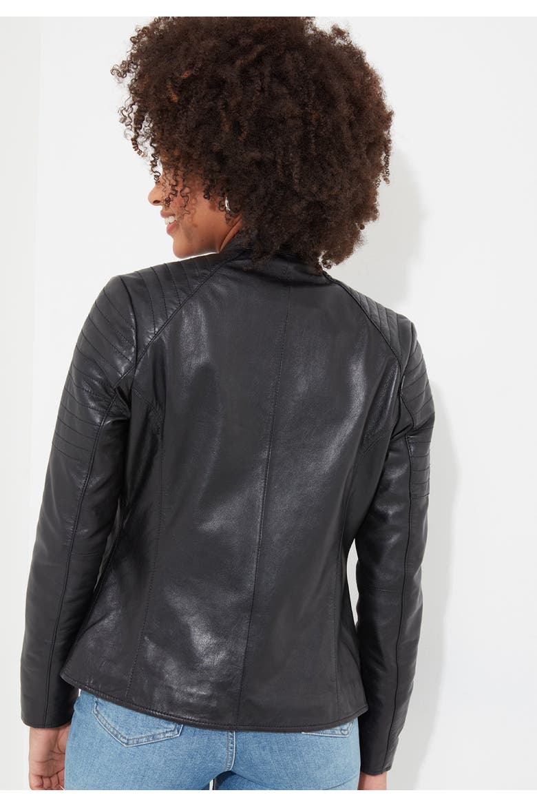 Leather Zip Biker Jacket, Alternate, color, BLACK