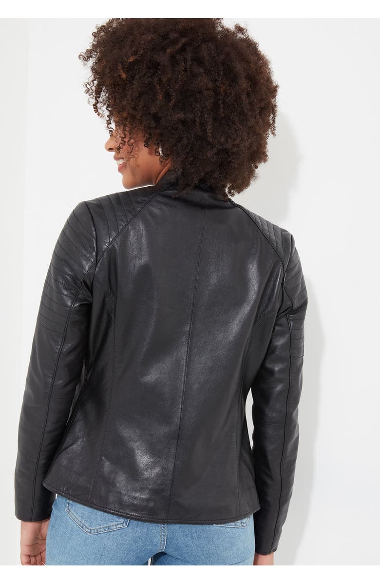 Joe Browns Leather Zip Biker Jacket, Alternate, color, Black